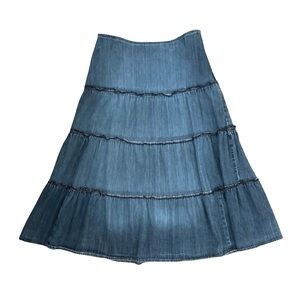 *SOLD* Vintage ruffled & tiered denim midi skirt